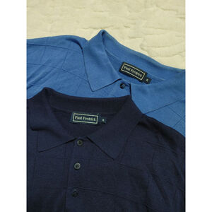 Set of 2 Men's Paul Fredrick Grid Polo Shirt XL Blue Navy Silk